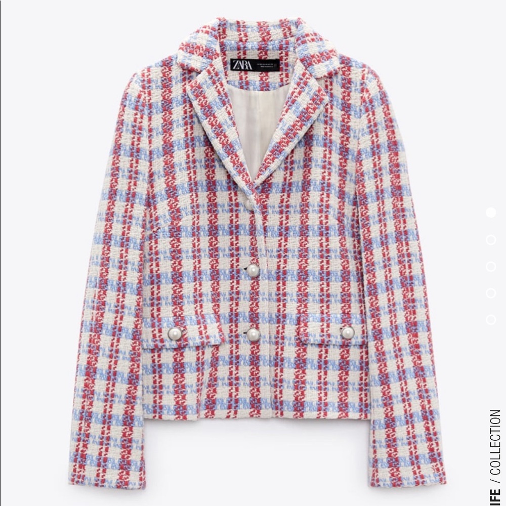 Zara pearl button textured jacket.